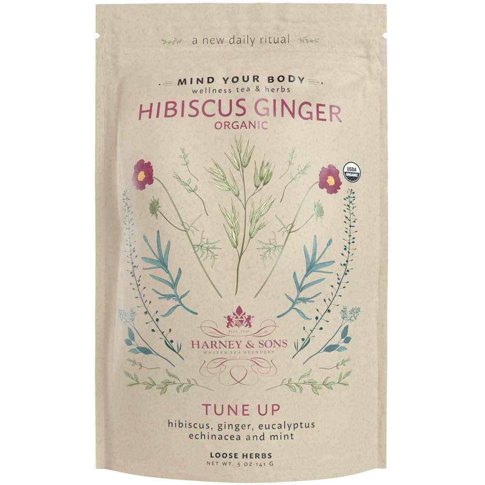 Harney & Sons Organic Hibiscus Ginger Tune-Up Wellness Blend with Eucalyptus, Echinacea, and Mint - 5 oz Bag