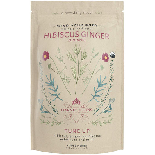 Harney & Sons Organic Hibiscus Ginger Tune-Up Wellness Blend with Eucalyptus, Echinacea, and Mint - 5 oz Bag