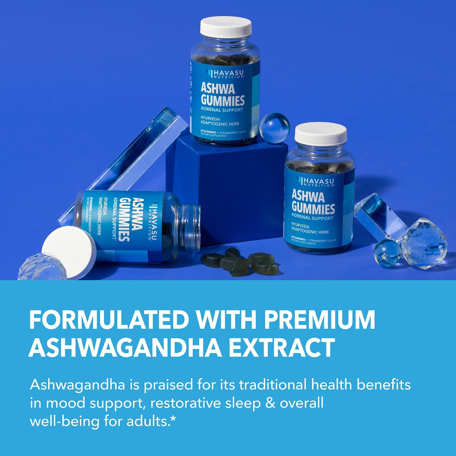 HAVASU NUTRITION Ashwagandha Gummies Supplement Designed to Support a Natural Calm - Herbal Support - Ashwagandha Gummies for Women and Men - Non-GMO and Gluten-Free Supplement - 120 Vegan Strawberry Gummies