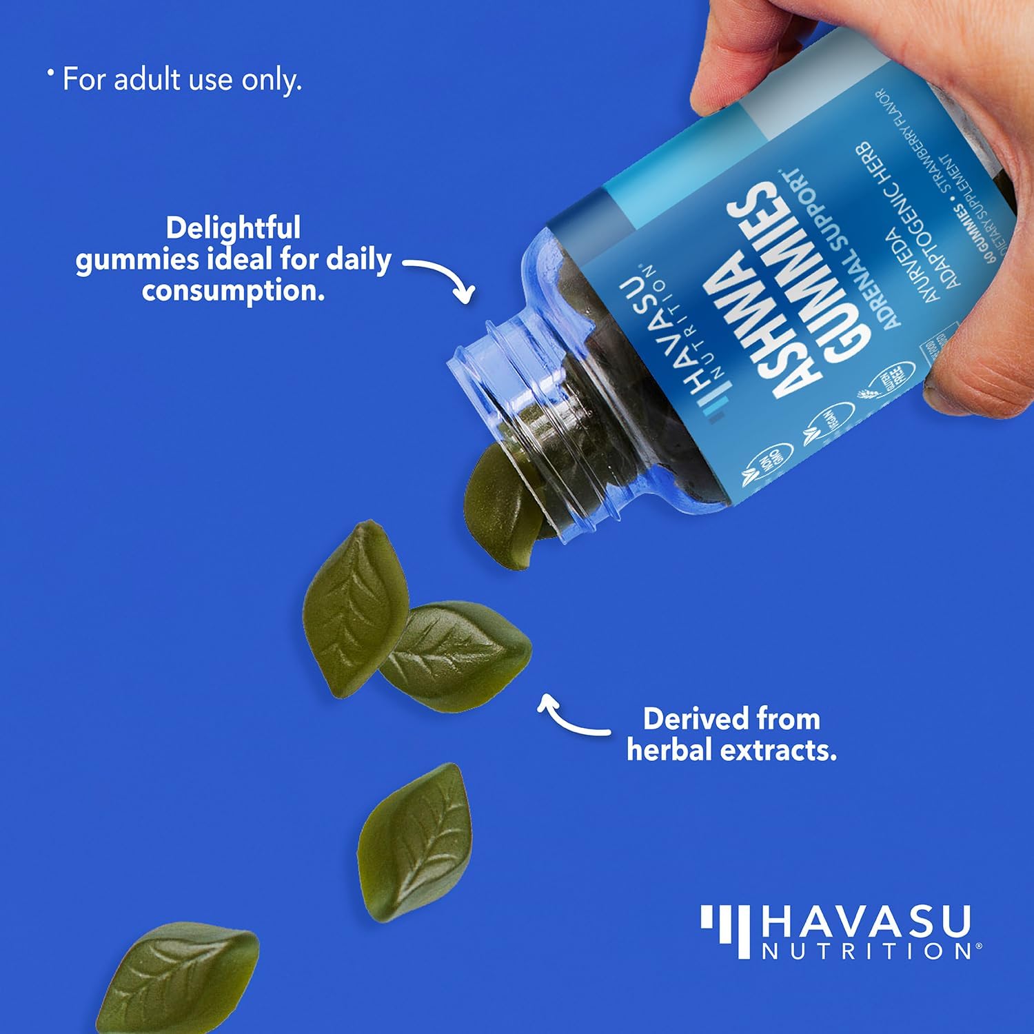 HAVASU NUTRITION Ashwagandha Gummies Supplement Designed to Support a Natural Calm - Herbal Support - Ashwagandha Gummies for Women and Men - Non-GMO and Gluten-Free Supplement - 120 Vegan Strawberry Gummies