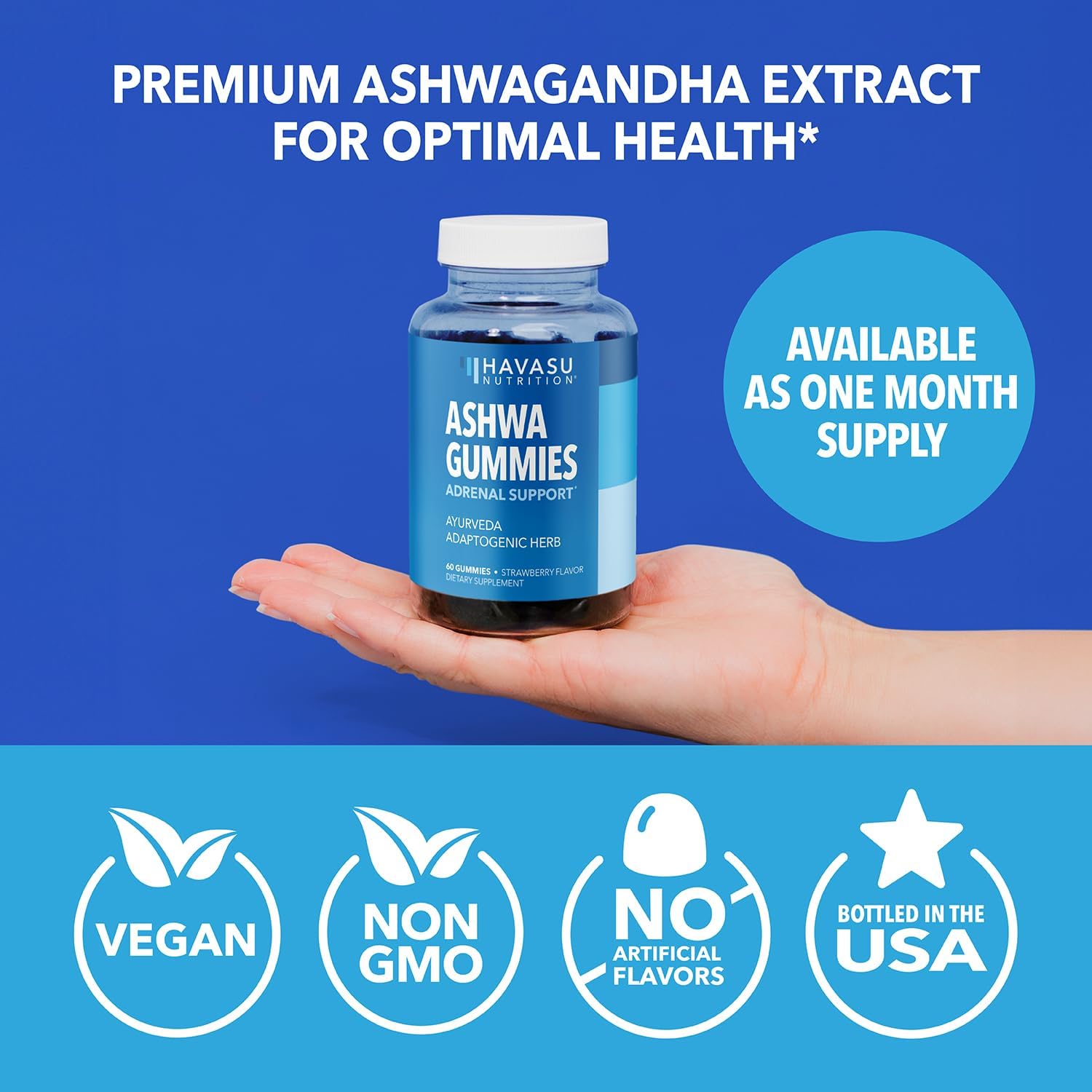 HAVASU NUTRITION Ashwagandha Gummies Supplement Designed to Support a Natural Calm - Herbal Support - Ashwagandha Gummies for Women and Men - Non-GMO and Gluten-Free Supplement - 120 Vegan Strawberry Gummies