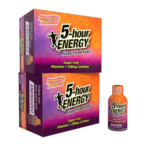 Hawaiian Breeze Flavor Extra Strength Energy Shot with Amino Acids & B Vitamins - Sugar-Free, Zero Calories, 230mg Caffeine - 24 Count