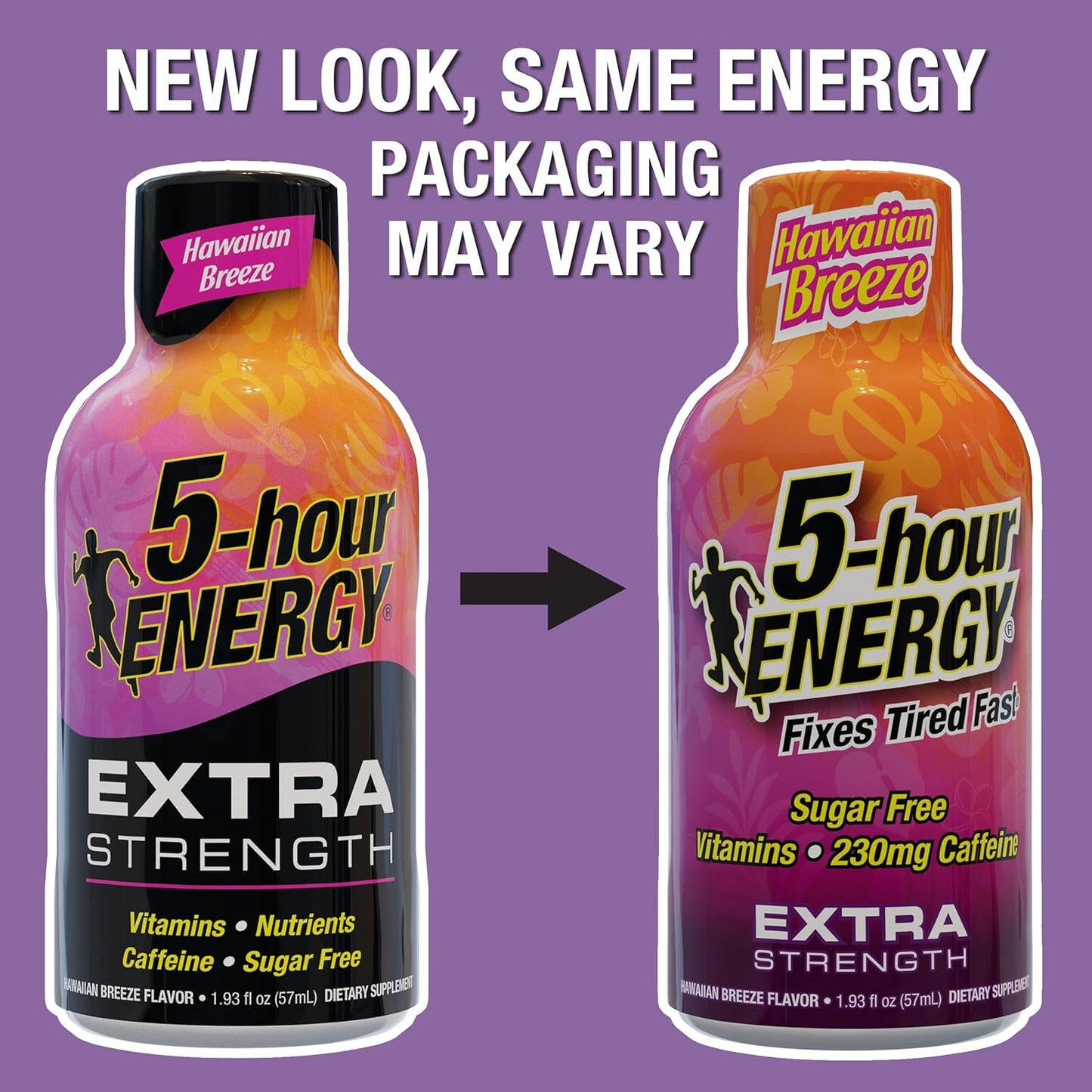 Hawaiian Breeze Flavor Extra Strength Energy Shot with Amino Acids & B Vitamins - Sugar-Free, Zero Calories, 230mg Caffeine - 24 Count