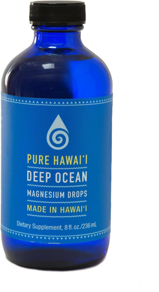 Hawaiian Kona Sea Salt Magnesium Drops 8oz Refill Bottle - Supports Brain, Mood, Muscle, Nerve, Cardio Health - Rich in Trace Minerals from Deep Ocean