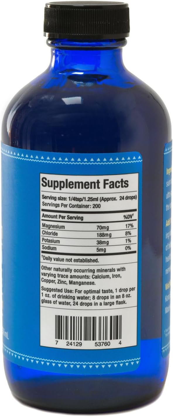 Hawaiian Kona Sea Salt Magnesium Drops 8oz Refill Bottle - Supports Brain, Mood, Muscle, Nerve, Cardio Health - Rich in Trace Minerals from Deep Ocean