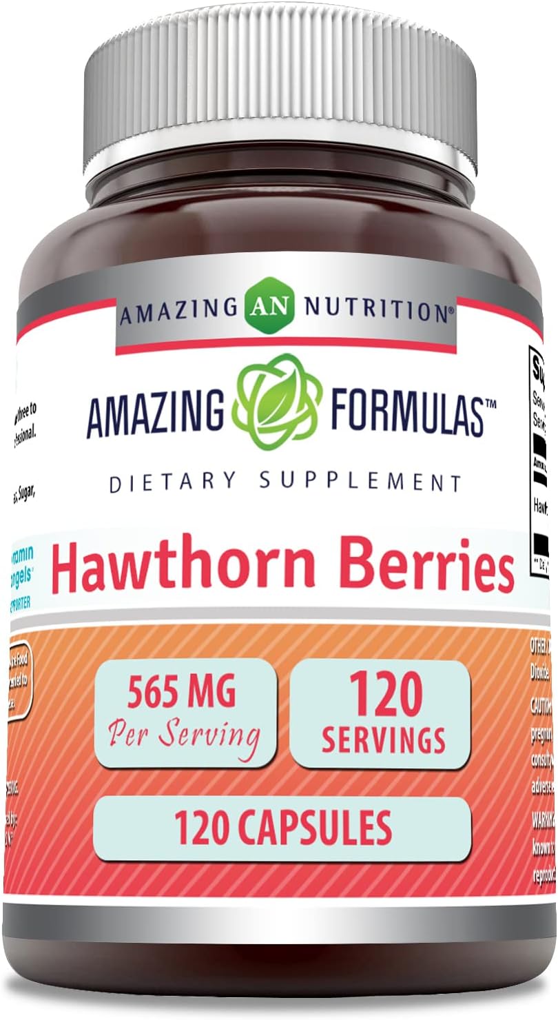 Hawthorn Berries Supplement | 565mg Per Serving | 120 Capsules | Non-GMO | Gluten Free | USA Made by Amazing Nutrition