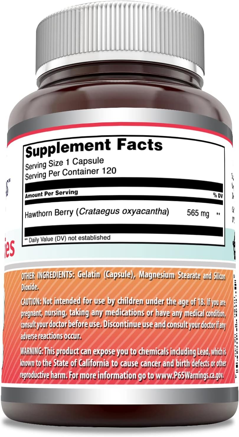 Hawthorn Berries Supplement | 565mg Per Serving | 120 Capsules | Non-GMO | Gluten Free | USA Made by Amazing Nutrition