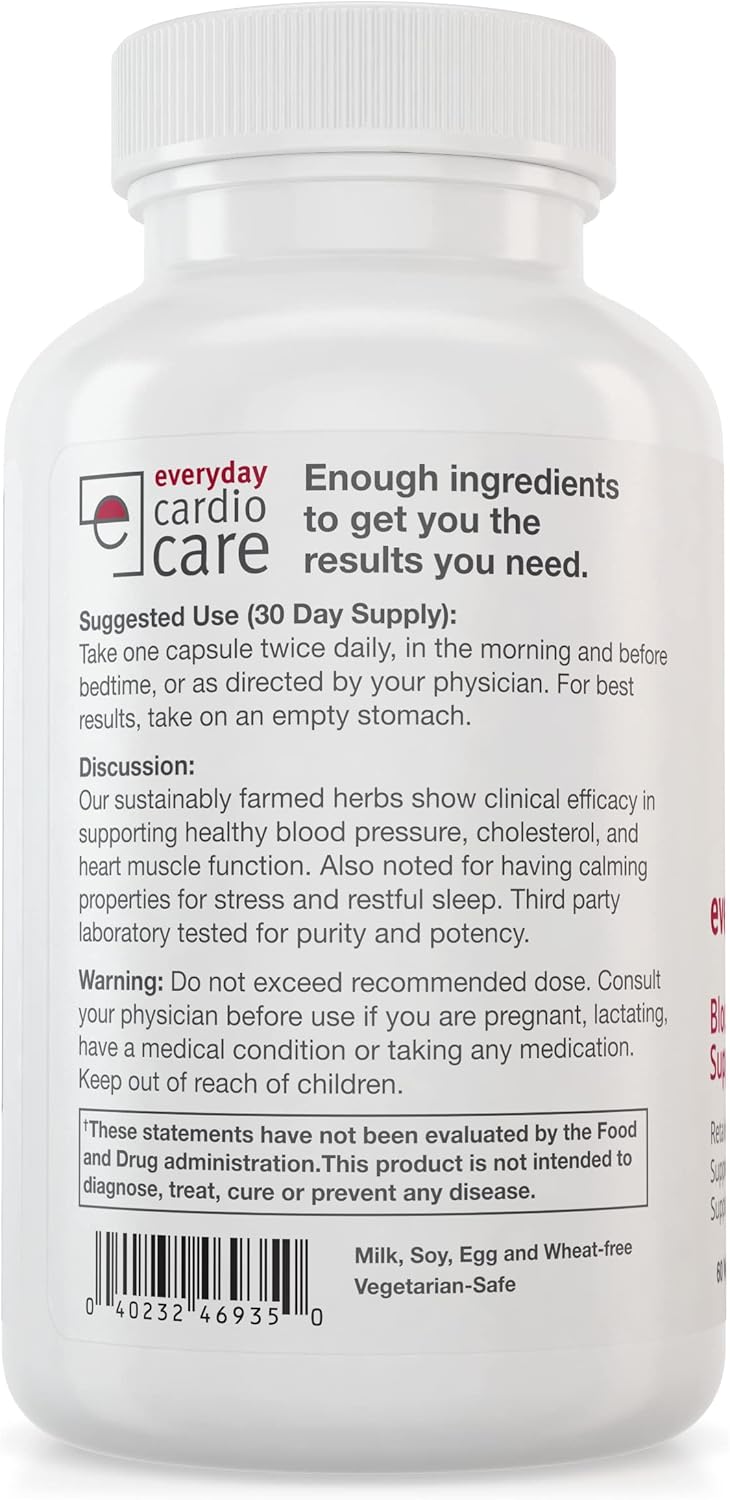 Hawthorn Berry & Magnesium Supplement for Heart Health - Supports Cardio Care, Blood Pressure, Cholesterol & Hypertension - 60 Capsules