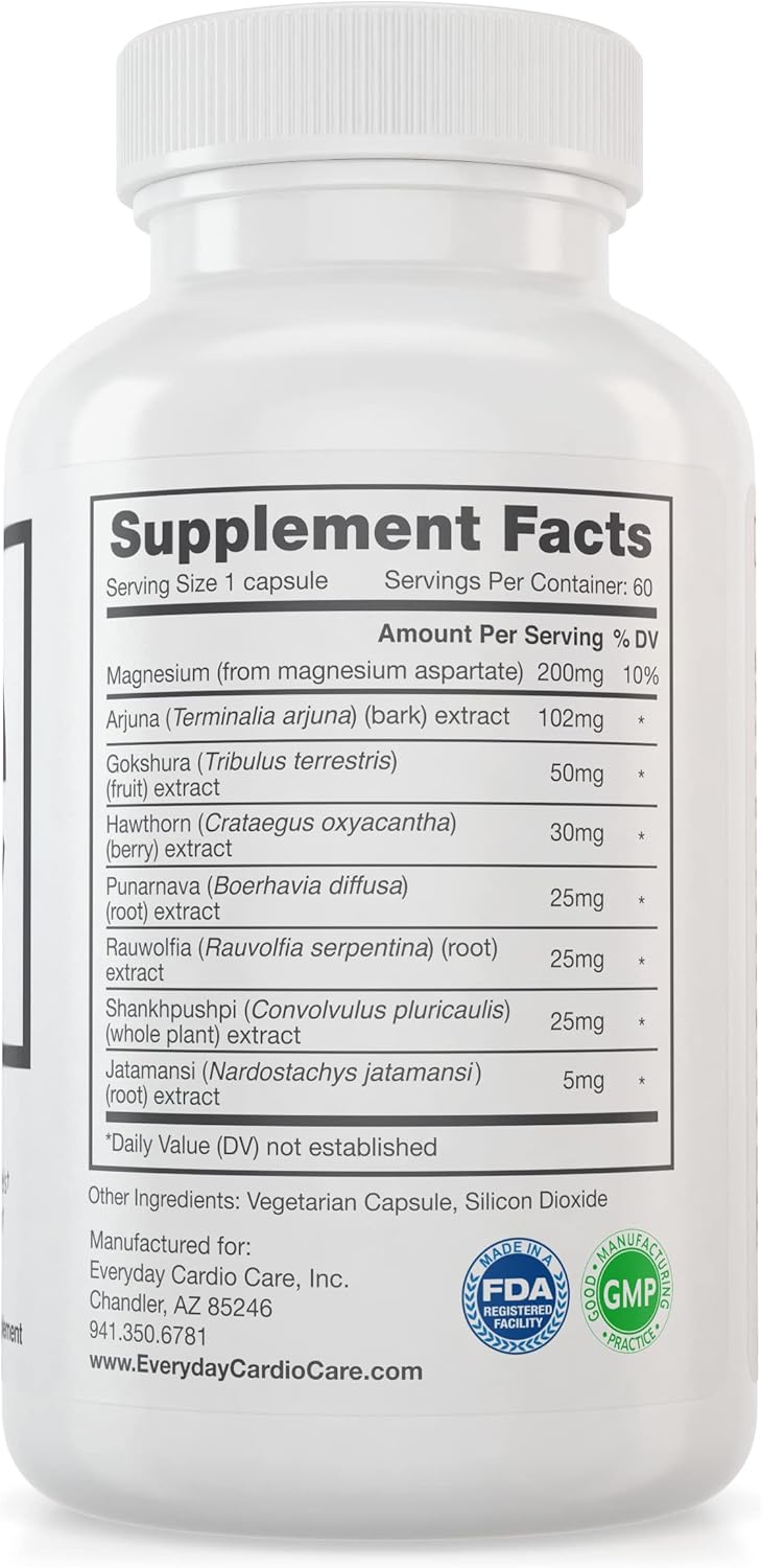 Hawthorn Berry & Magnesium Supplement for Heart Health - Supports Cardio Care, Blood Pressure, Cholesterol & Hypertension - 60 Capsules