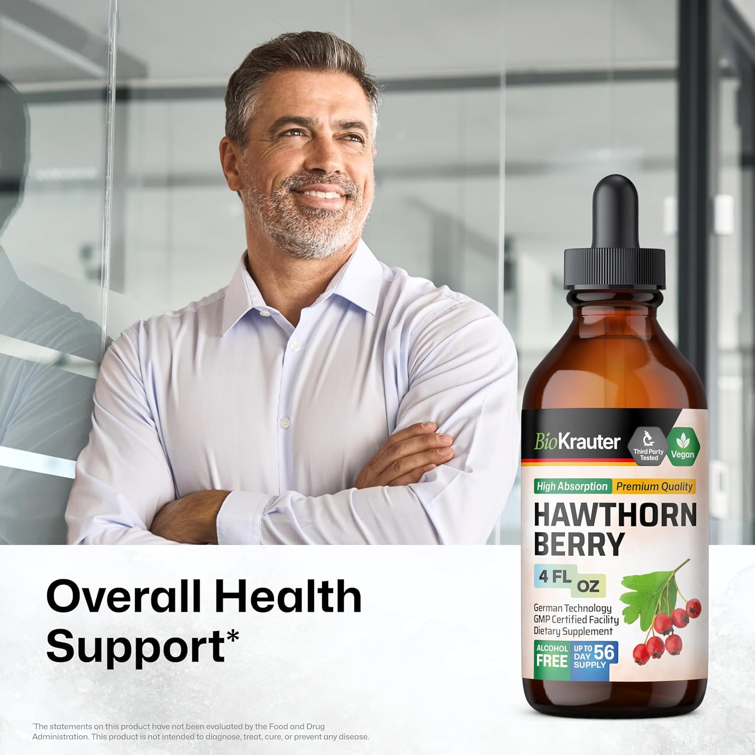 Hawthorn Berry Tincture 4 Fl.Oz - Alcohol & Sugar Free Vegan Supplement