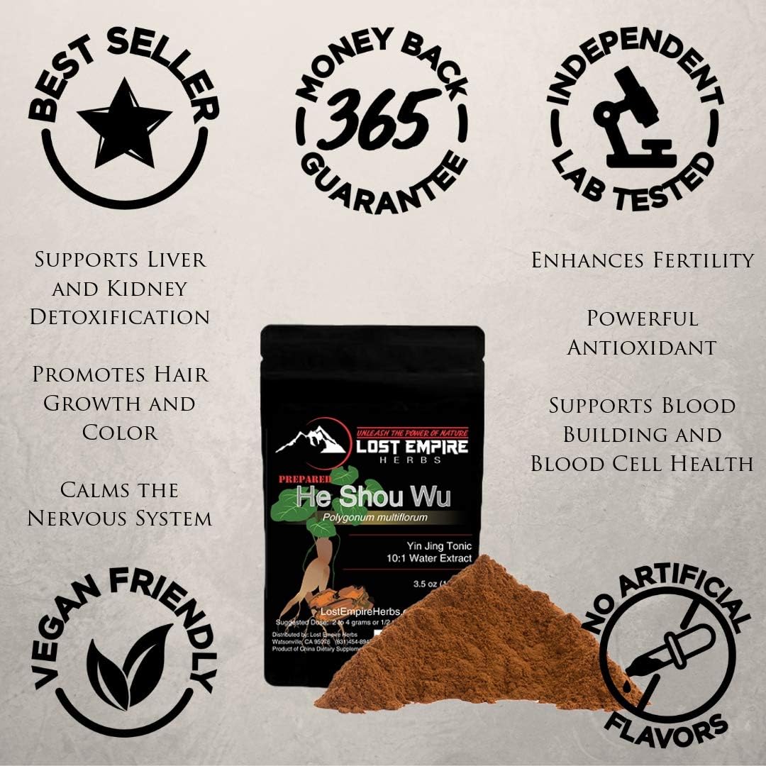He Shou Wu 10:1 Extract Powder - High Quality Polygonum Multiflorum Roots for Jing - 100g by Lost Empire Herbs