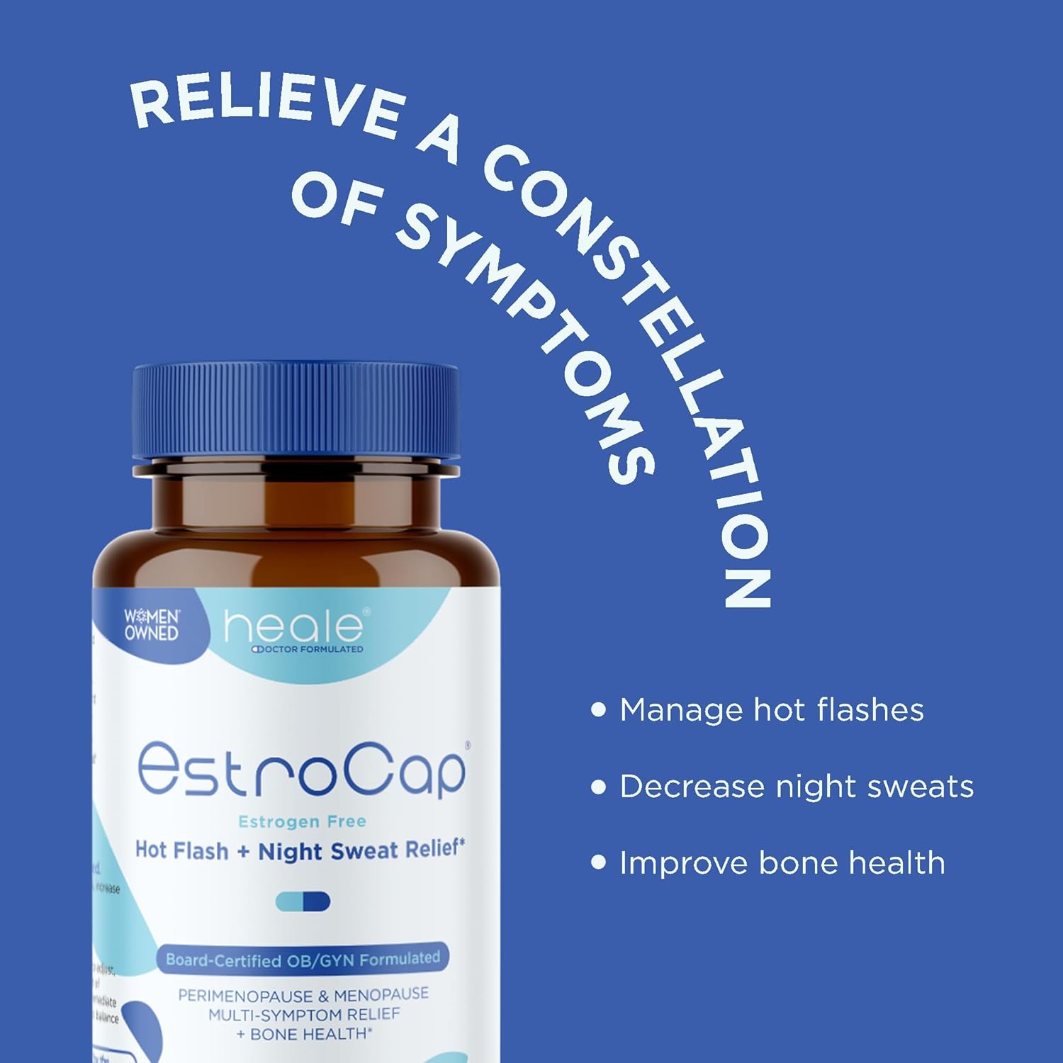 Heale Health Estrocap Menopause Supplements - Relief for Hot Flashes, Night Sweats, Bone Health, and Mood Support - Valerian Root & Black Cohosh - 60ct