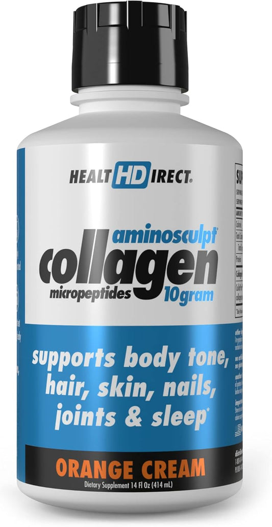 Health Direct AminoSculpt Liquid Collagen Micropeptides 14 Fl Oz - 10g Premium Medical-Grade Collagen for Women - Orange Cream Flavor