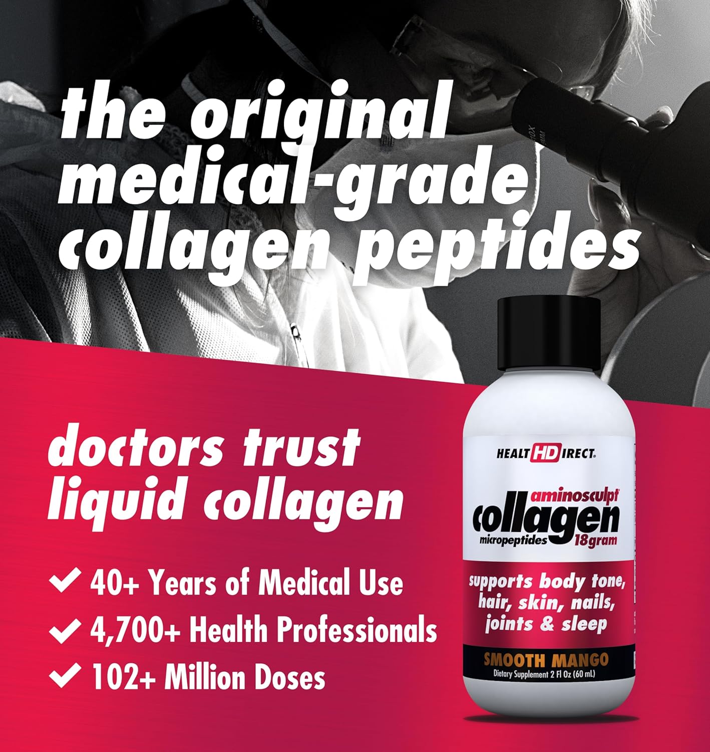 Health Direct AminoSculpt Sugar-Free Liquid Collagen Shots, Smooth Mango Flavor - 12 Servings for Joints, Bones, Sleep, Hair, Skin & Nails