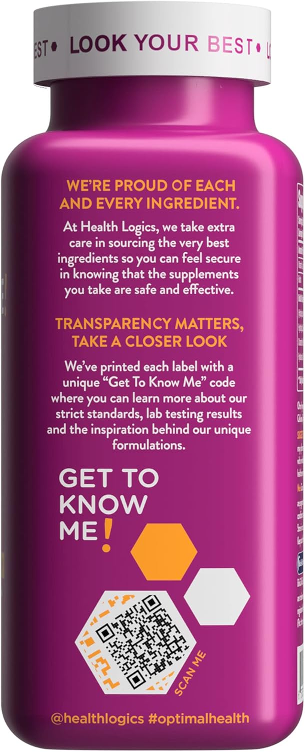 Health Logics Radiate | Biotin Hair Skin Nails Supplement with Collagen & Vitamin C | Reduce Facial Lines & Wrinkles, Promote Joint Comfort