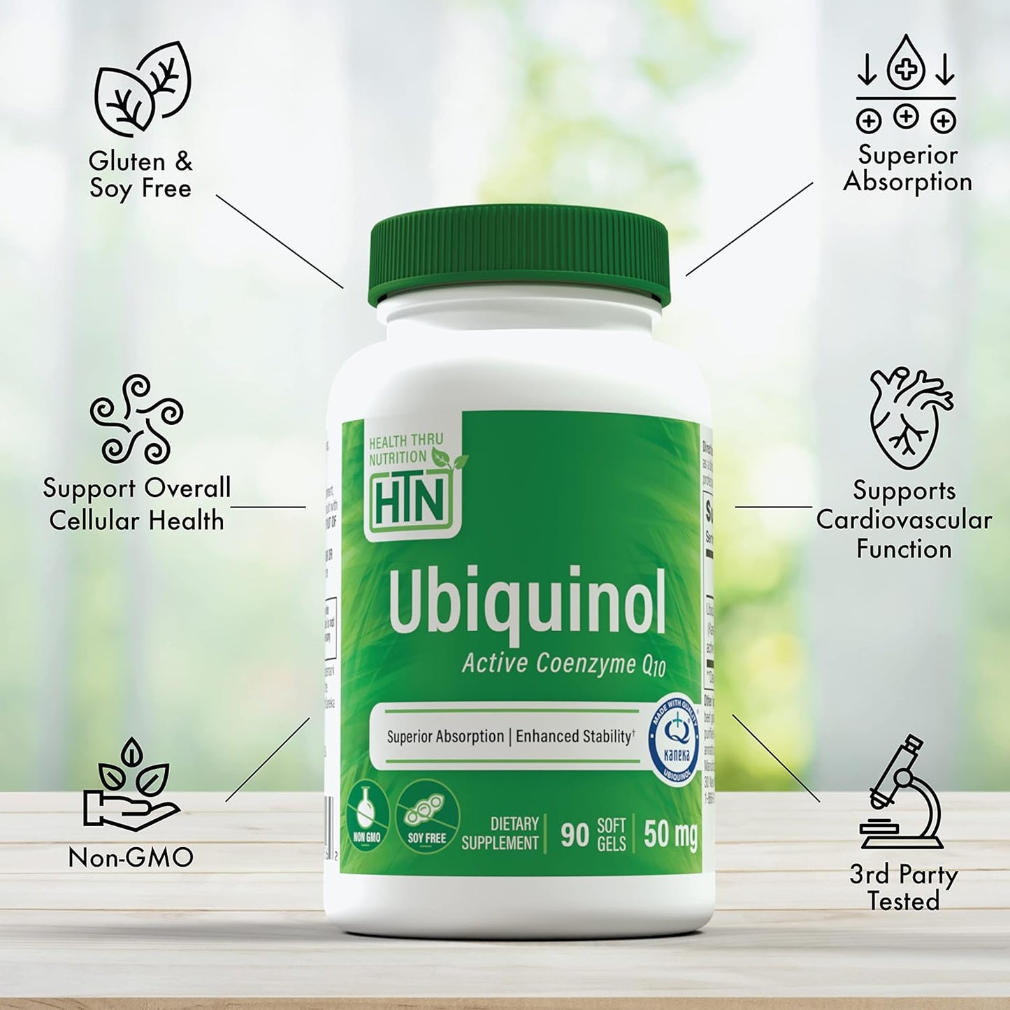 Health Thru Nutrition Ubiquinol 50mg (270 Softgels) with Kaneka QH CoQ-10 | 3-Pack | Cardiovascular & Mitochondria Support