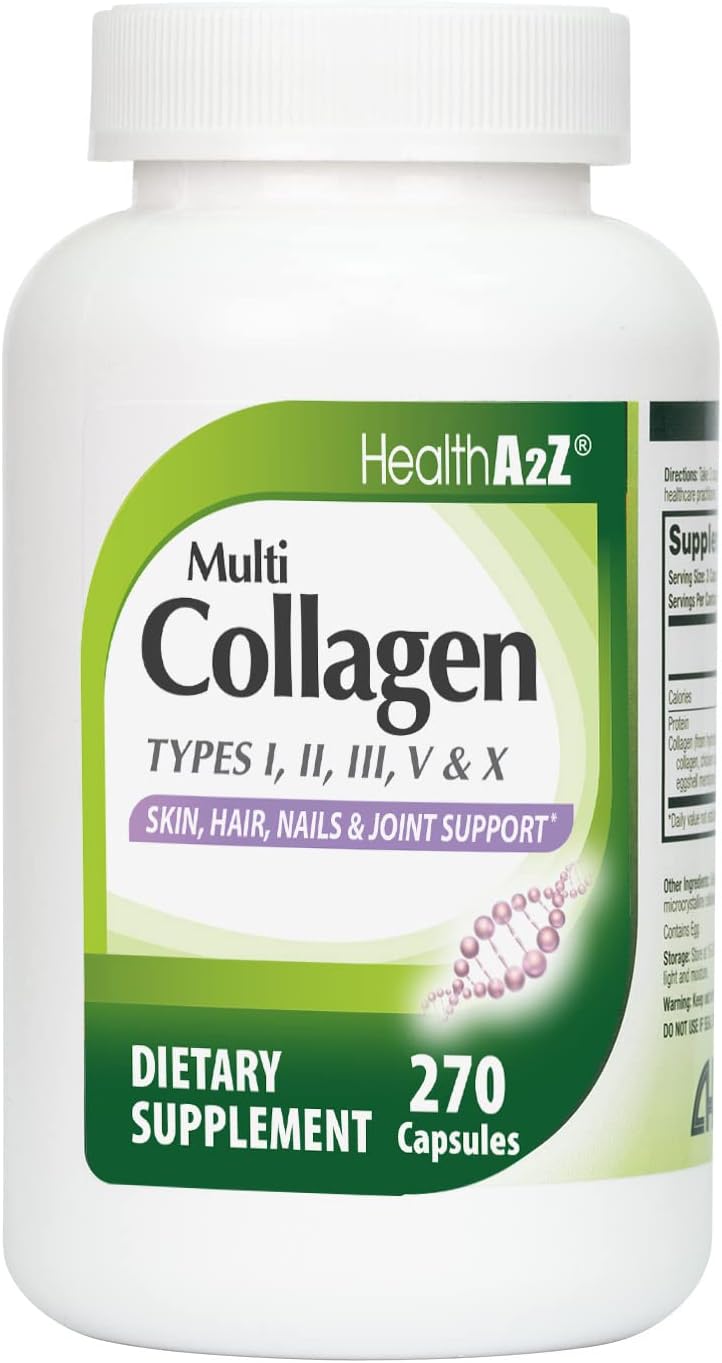 HealthA2Z® Collagen Complex Capsules | 1735mg | 270 Capsules | Types I, II, III, V & X | Skin, Hair, Nails & Joint Support