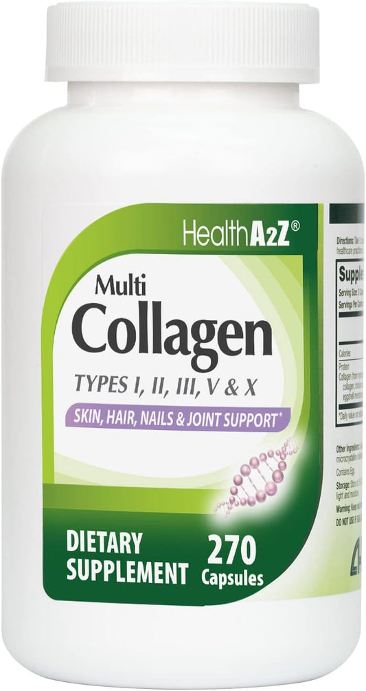 HealthA2Z® Collagen Complex Capsules | 1735mg | 270 Capsules | Types I, II, III, V & X | Skin, Hair, Nails & Joint Support