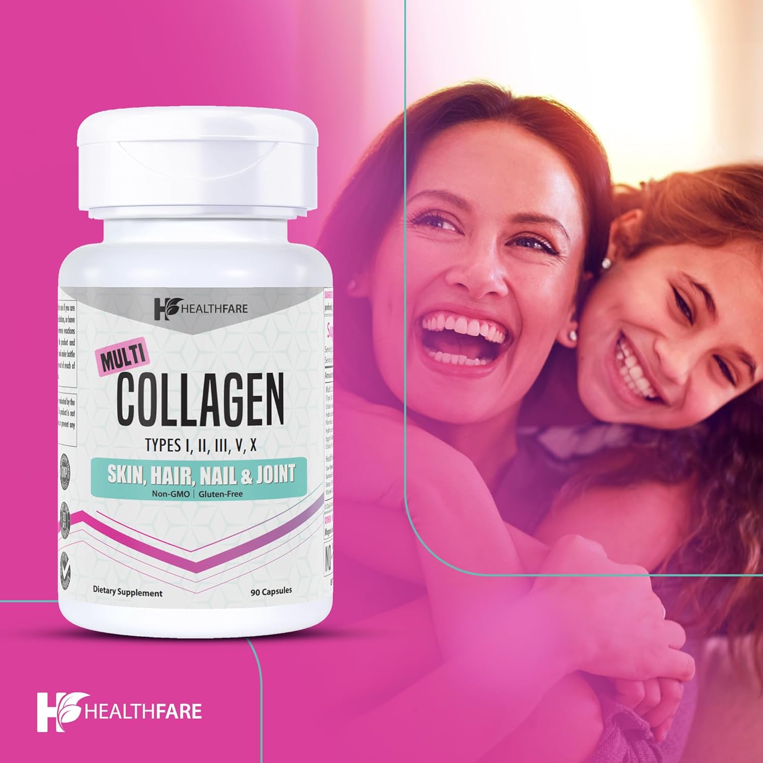 Healthfare Multi Collagen Peptides Tablets - 90 Count - Skin, Hair, & Joint Health Support with MSM, Aloe Vera, Saw Palmetto, Keratin, Vitamin C & E - Non-GMO - Made in USA