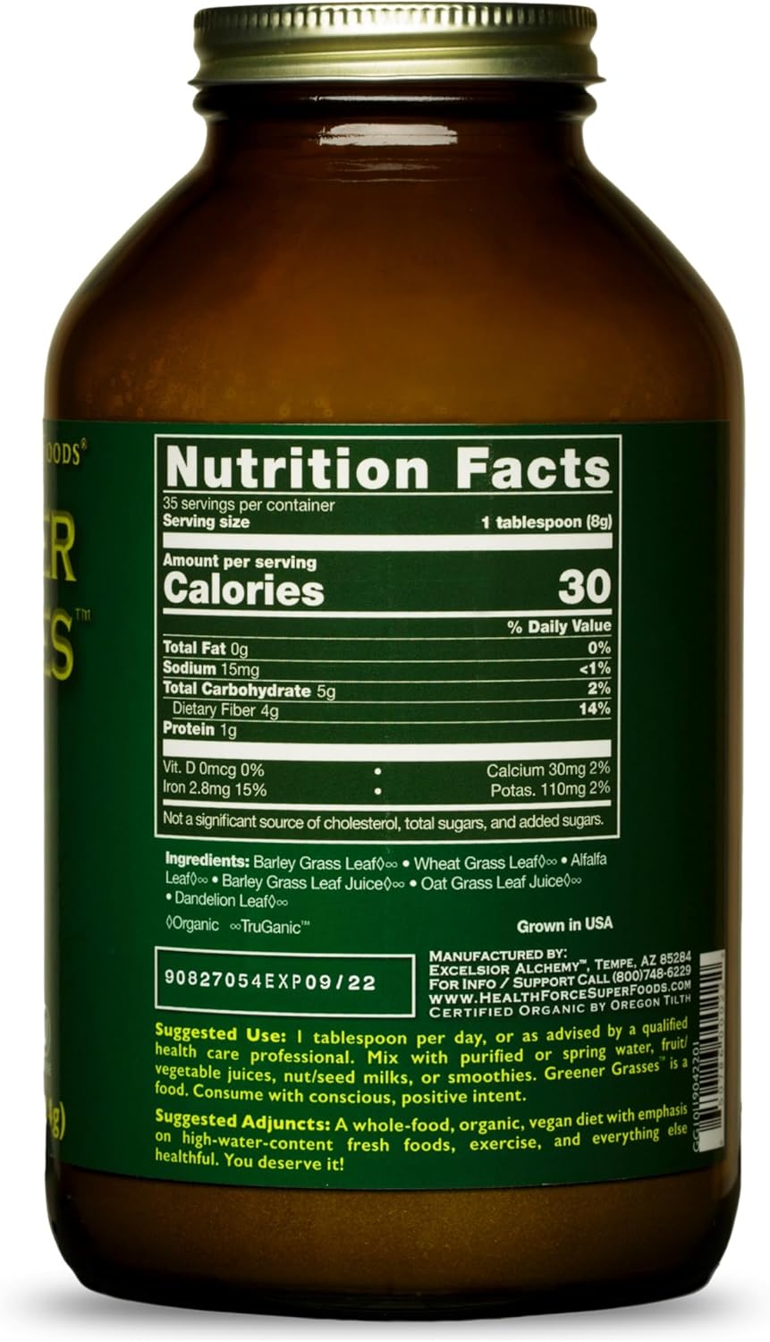 HealthForce SuperFoods Greener Grasses - 10 Ounce Powder for Boosting Health and Wellness