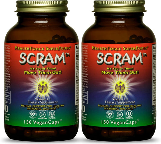 HealthForce SuperFoods Scram - Herbal Digestion Support Supplement with Milk Thistle, Wormwood, and Black Walnut - 300 Vegan Capsules