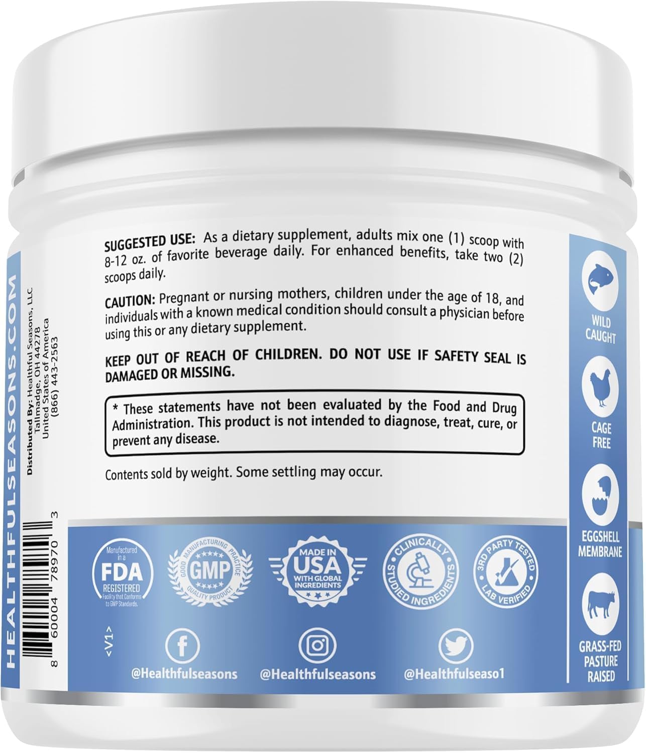 Healthful Seasons Multi Collagen Belly Burn Powder with Hyaluronic Acid, Vitamin C, L-Carnitine, Glucomannan - Unflavored Formula for Weight Loss