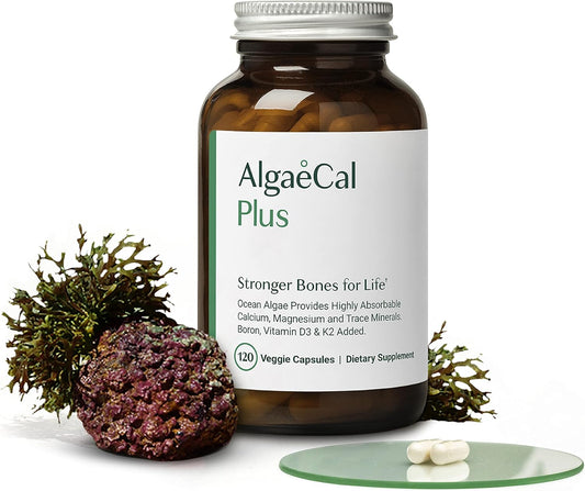 Healthy Bones Bundle: ALGAECAL Calcium Supplement with Vitamin D3 & K2, Magnesium, Book by Lara Pizzorno - Boost Bone Health, 1-Month Supply