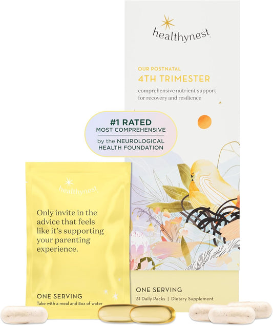 Healthybaby HealthyNest Postnatal & 4th Trimester Prenatal Vitamin with Methylated Folate, Choline, DHA, and Iron - 31 Day Supply