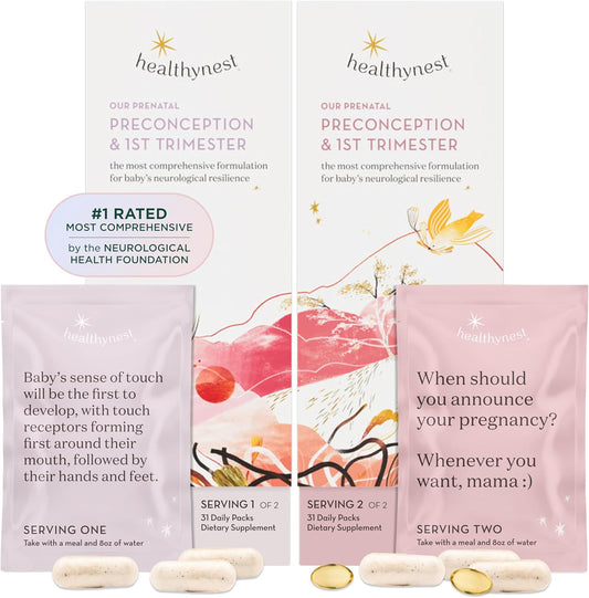Healthybaby HealthyNest Prenatal Vitamin: Preconception & 1st Trimester Support for Fetal Brain Development, Methylfolate, Choline, DHA, Iron, Inositol - 31 Day Supply