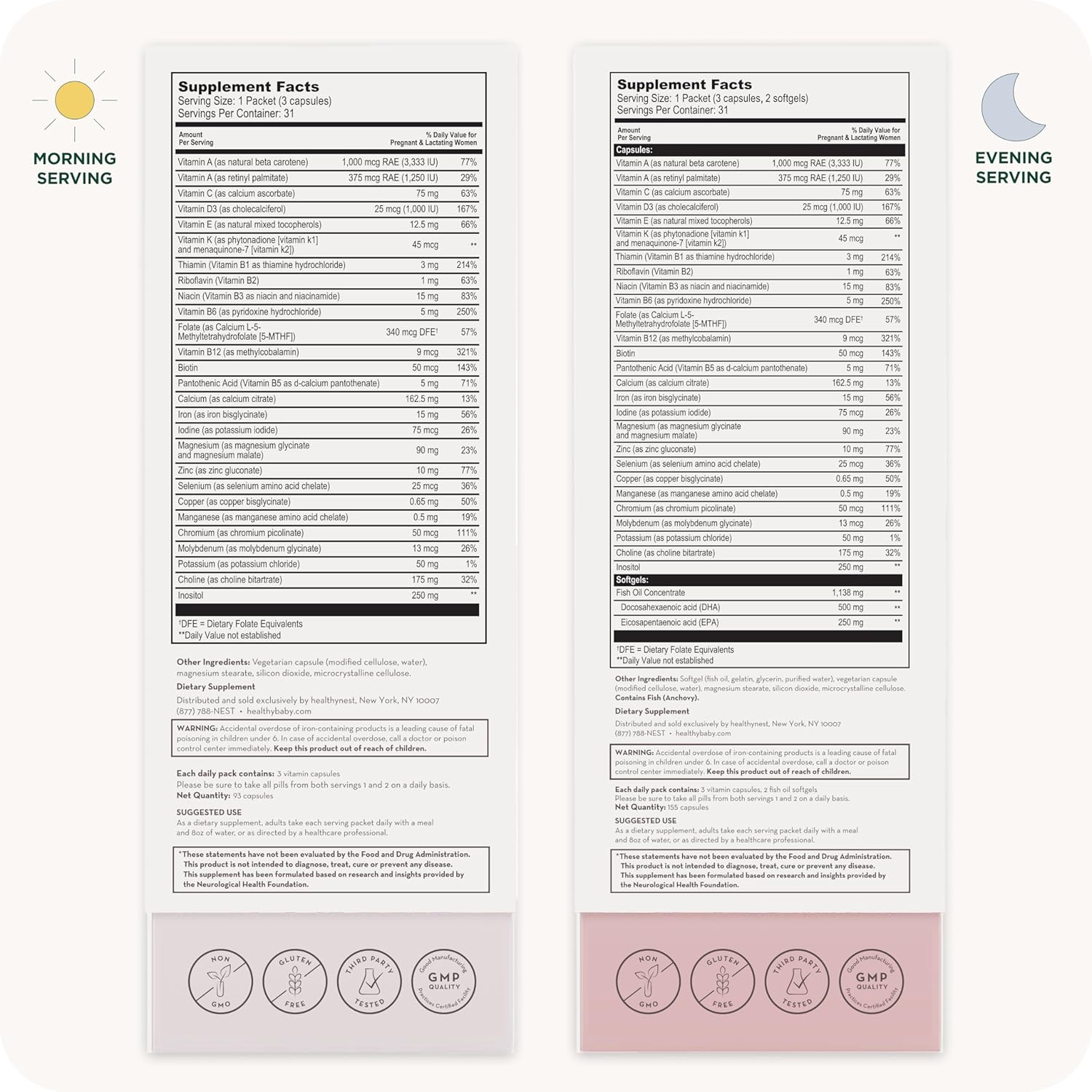 Healthybaby HealthyNest Prenatal Vitamin: Preconception & 1st Trimester Support for Fetal Brain Development, Methylfolate, Choline, DHA, Iron, Inositol - 31 Day Supply