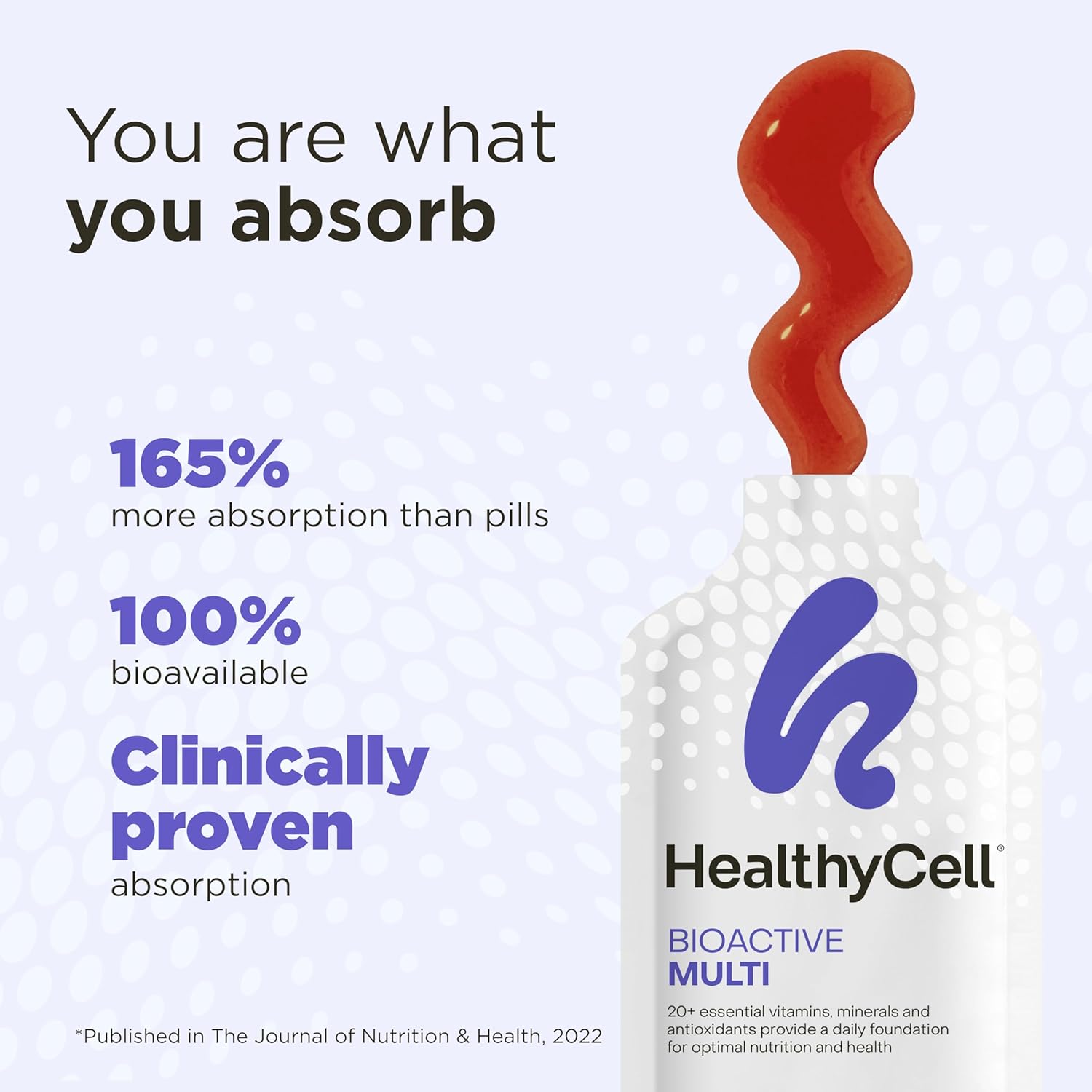 Healthycell Bioactive Multi - Liquid Multivitamin for Men and Women - Supports Brain, Heart, Immunity, Energy, Skin, and Hair - Maximum Absorption - 30 Gel Packs
