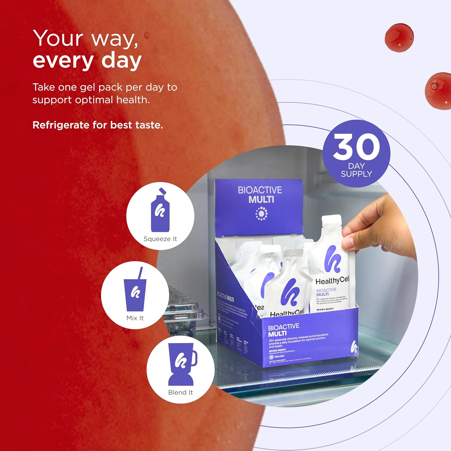 Healthycell Bioactive Multi - Liquid Multivitamin for Men and Women - Supports Brain, Heart, Immunity, Energy, Skin, and Hair - Maximum Absorption - 30 Gel Packs