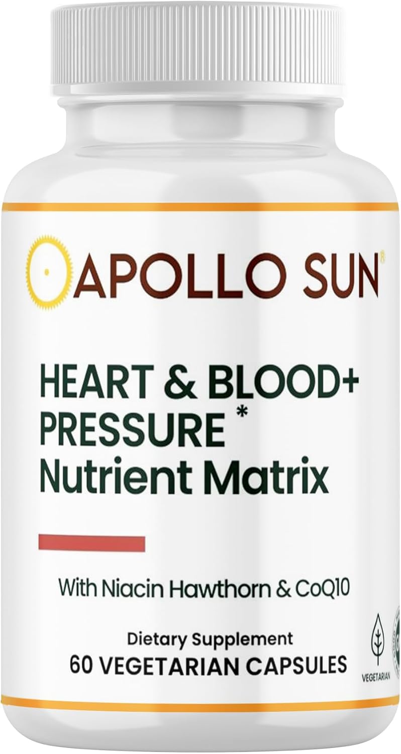 Heart and Blood Pressure Support Supplement with Hawthorn Extract, Niacin, and COQ10 - 60 Capsules