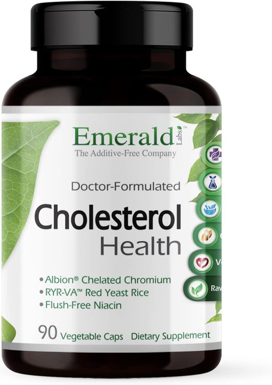 Heart and Circulatory Support Supplement with CoQ10, Flush-Free Niacin, RYR-VA, and Garlic - 90 Capsules by EMERALD LABS