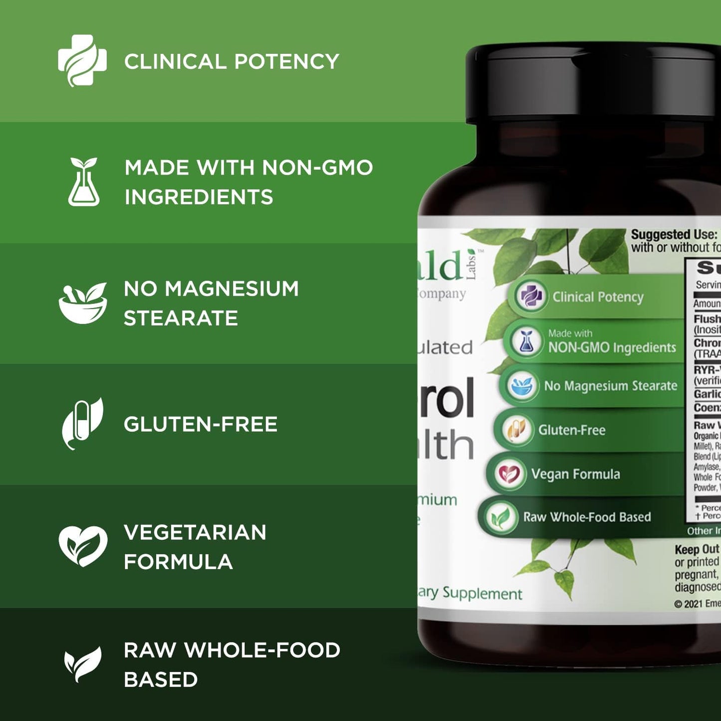 Heart and Circulatory Support Supplement with CoQ10, Flush-Free Niacin, RYR-VA, and Garlic - 90 Capsules by EMERALD LABS