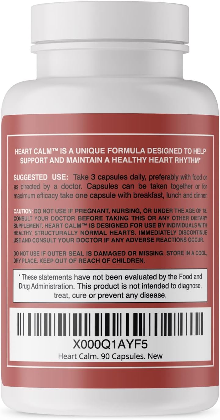 Heart Calm Supplement - Natural Formula for Healthy Heart Rhythm - 90 Capsules with Magnesium Taurate, Glycinate, Malate - Supports Heart Health