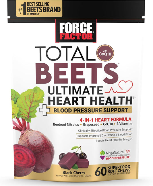 Heart Health & Blood Pressure Support Chews with CoQ10, Beet Root Powder, Grape Seed Extract - 60 Soft Chews for Circulation & Blood Flow