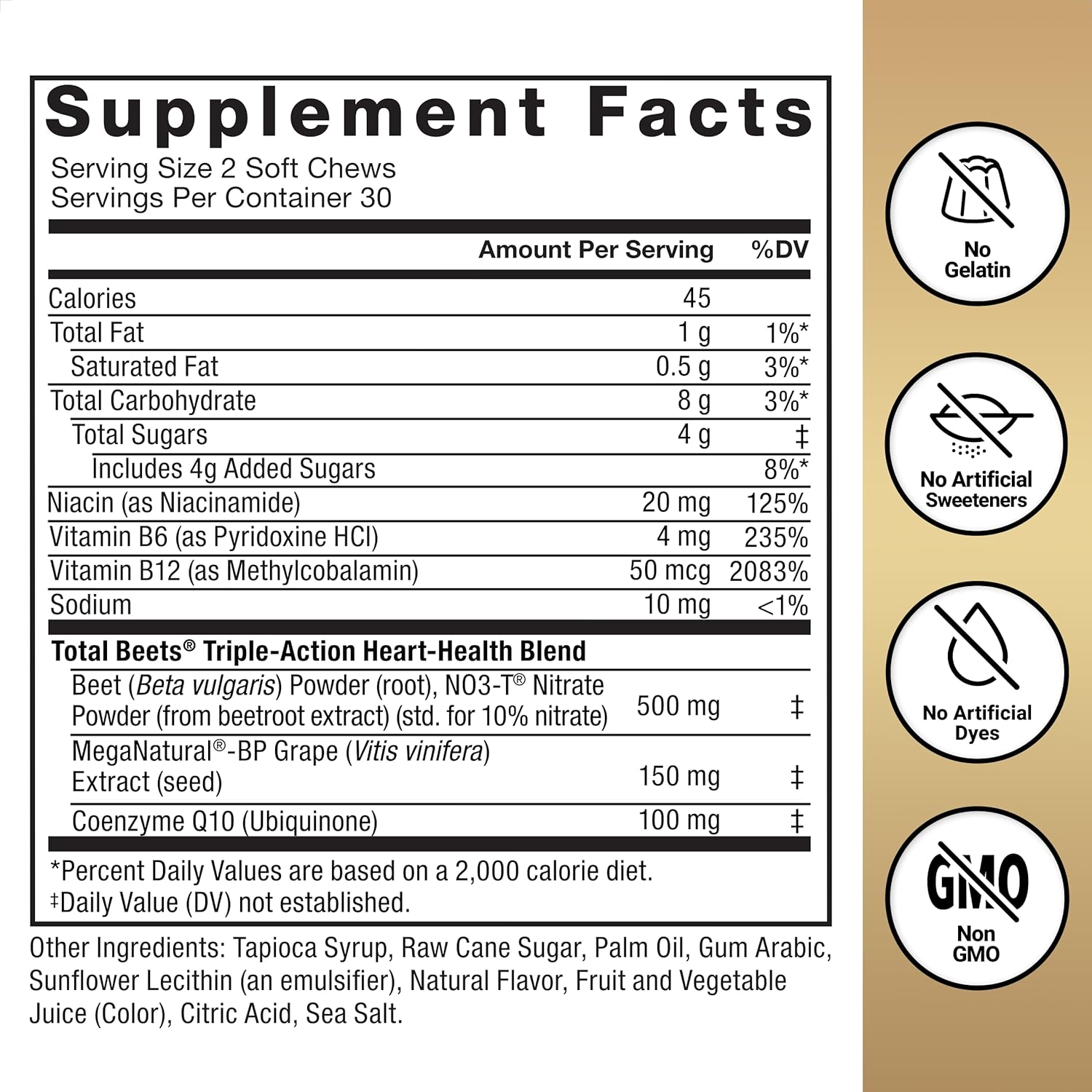 Heart Health & Blood Pressure Support Chews with CoQ10, Beet Root Powder, Grape Seed Extract - 60 Soft Chews for Circulation & Blood Flow