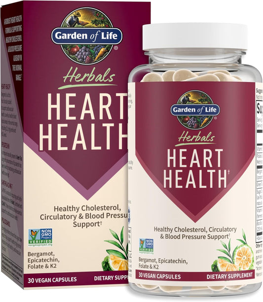 Heart Health Supplement with Folate, Bergamot, Green Tea, Vitamin E & K - Supports Cholesterol, Circulatory & Blood Pressure - Non-GMO, Gluten-Free - Citrus Flavor - 30 Servings