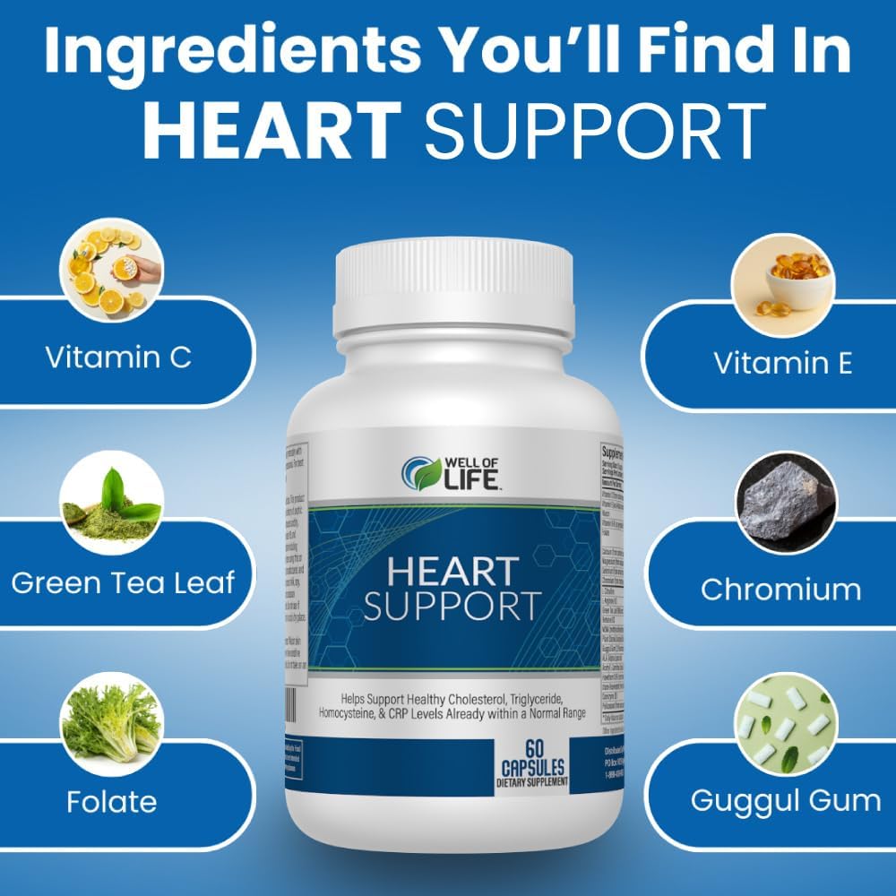 Heart Health Support: 60 Veg Capsules for Normal Cholesterol & Triglyceride Levels - USA Made, GMP Certified, Non-GMO