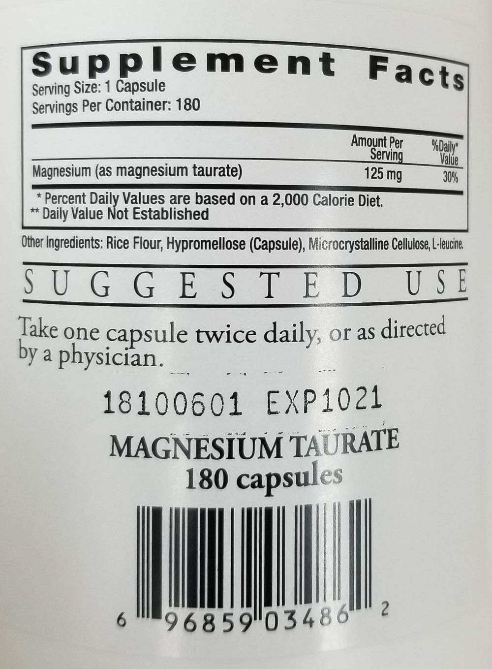 Heart Health Support: Ecological Formulas Magnesium Taurate Capsules 125mg, 180 Count