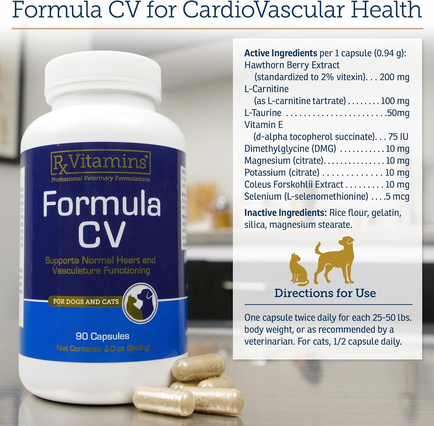 Heart Health Support for Senior Dogs & Cats - Hawthorn Berry Capsules with Taurine, Magnesium, and Potassium - 90ct