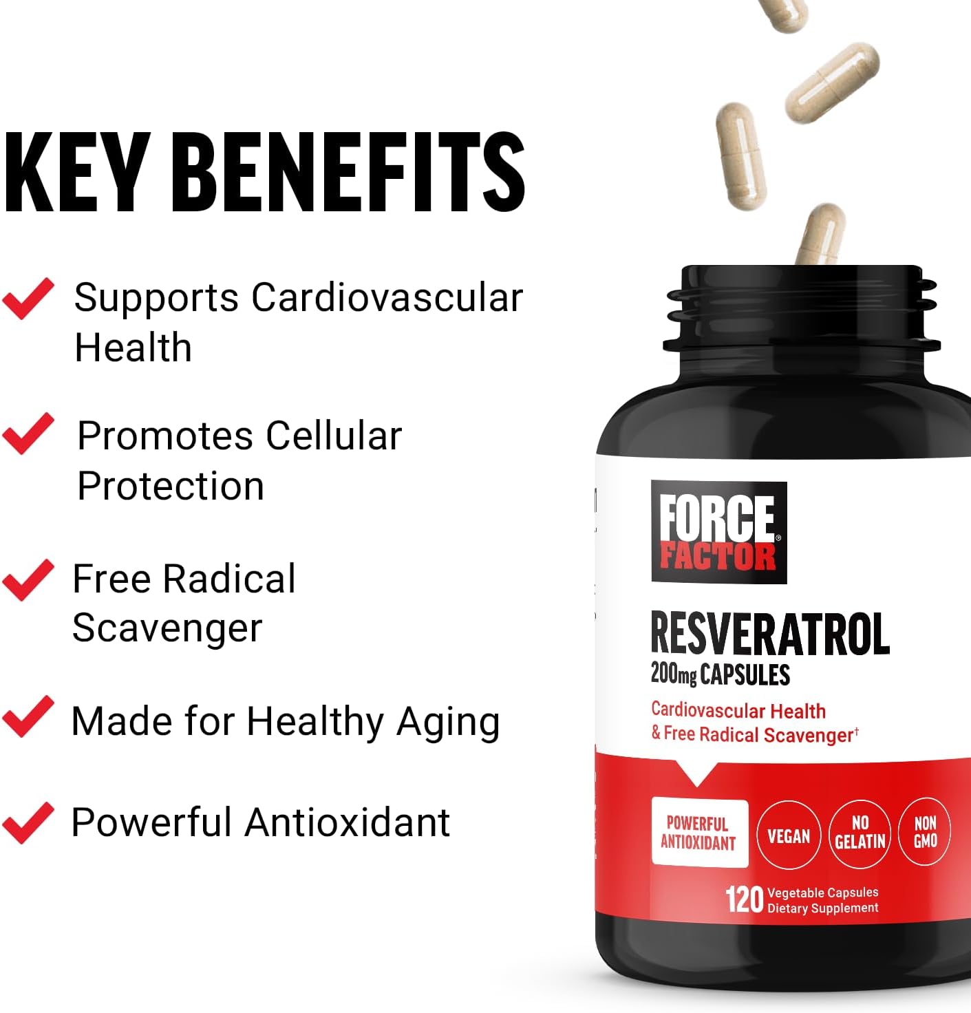 Heart Health Support: Vegan Resveratrol Supplement with Antioxidants, Free Radical Scavenger - 120 Capsules