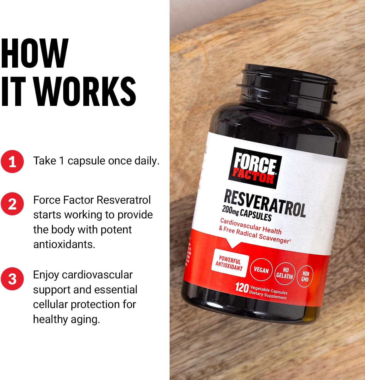 Heart Health Support: Vegan Resveratrol Supplement with Antioxidants, Free Radical Scavenger - 120 Capsules
