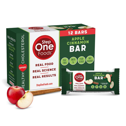 Heart Healthy Apple Cinnamon Bars with Plant Sterols, Omega 3's, and Fiber - Vegan, Gluten Free Snack Bars (12 Pack)