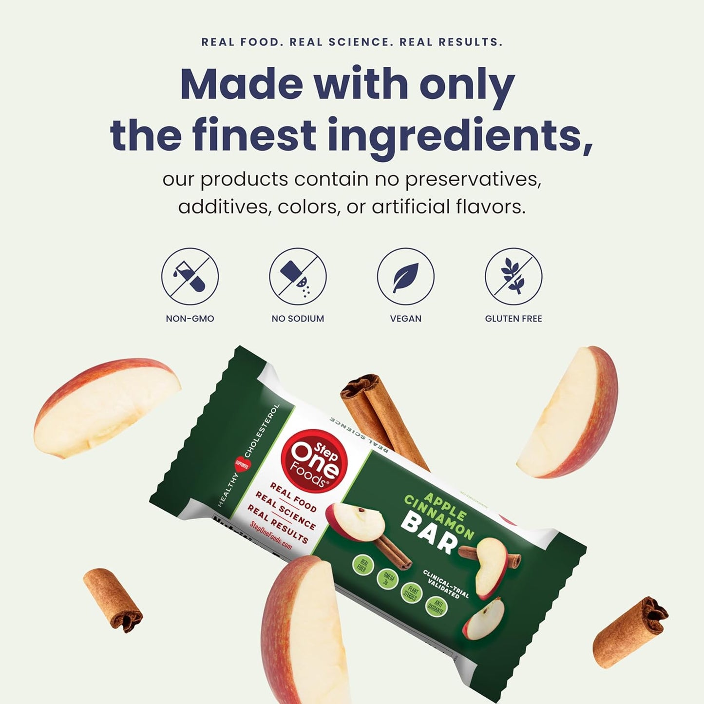 Heart Healthy Apple Cinnamon Bars with Plant Sterols, Omega 3's, and Fiber - Vegan, Gluten Free Snack Bars (12 Pack)