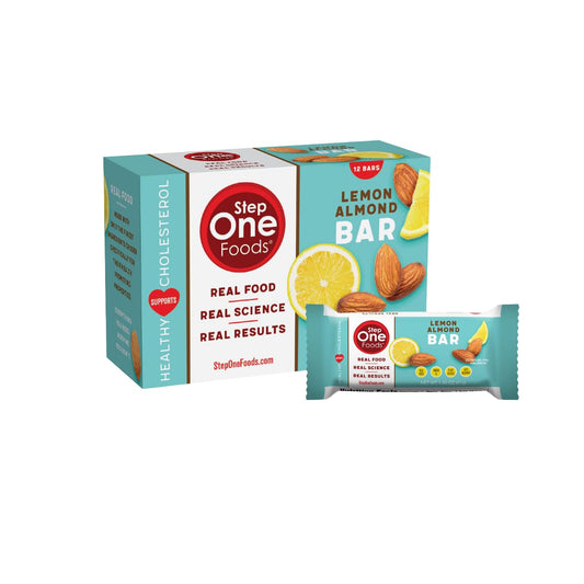 Heart Healthy Lemon Almond Granola Bars with Plant Sterols, Omega 3's, and High Fiber - Gluten & Dairy Free, Vegan, Zero Sodium (12 Pack)