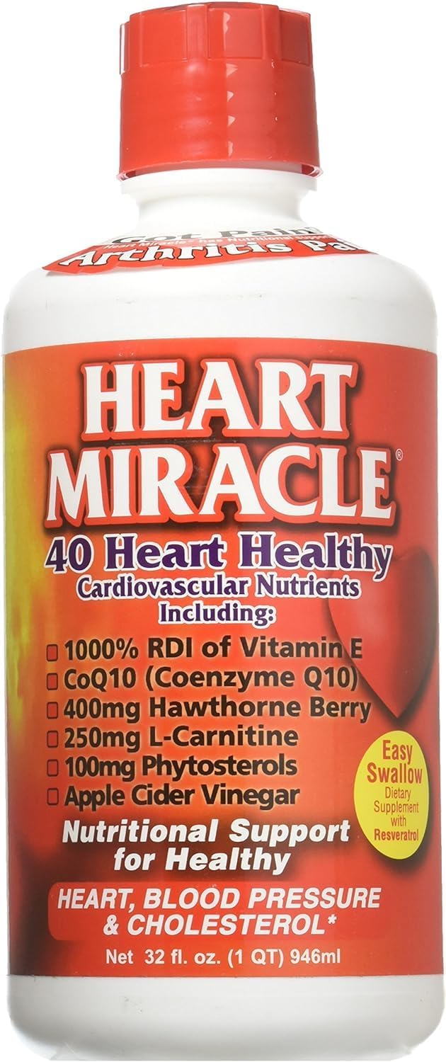 Heart Miracle Liquid Supplement - Supports Blood Pressure, Cholesterol, Cardiovascular Health - 32 oz, 16-32 Servings