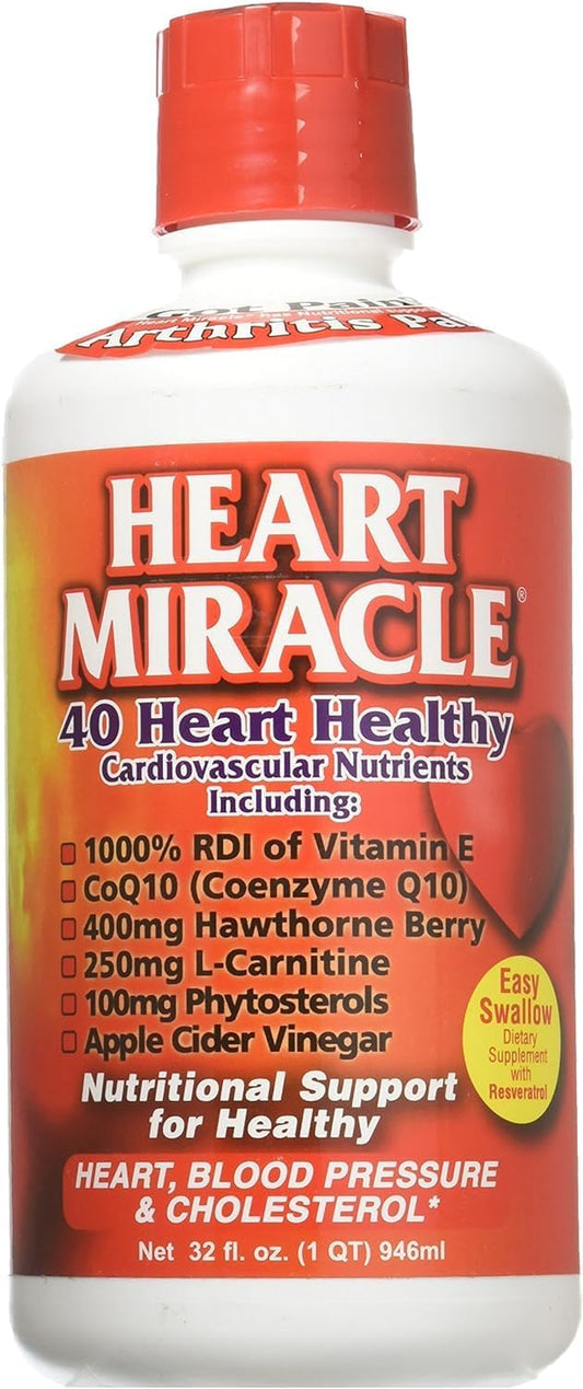 Heart Miracle Liquid Supplement - Supports Blood Pressure, Cholesterol, Cardiovascular Health - 32 oz, 16-32 Servings