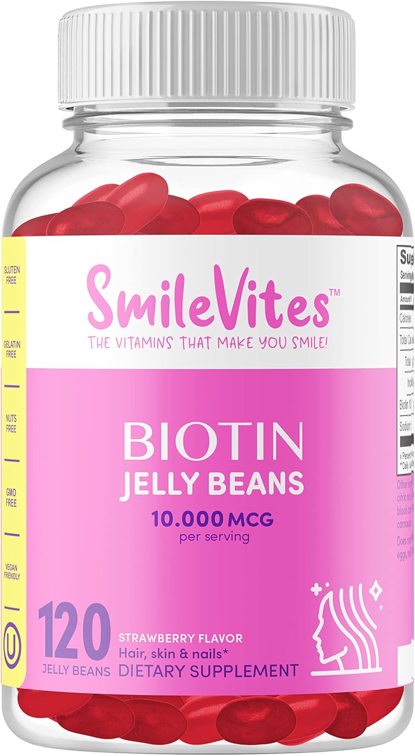 Heartland Pharma Biotin 10,000 MGC Jelly Beans - Hair, Skin & Nails Support - Vegan, Gluten-Free, Non-GMO - Strawberry Flavor - 120 Count